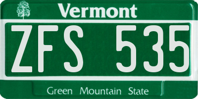 VT license plate ZFS535