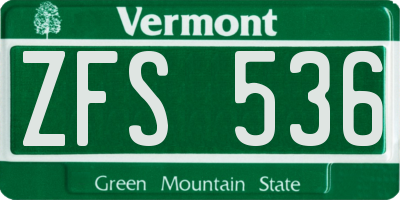 VT license plate ZFS536