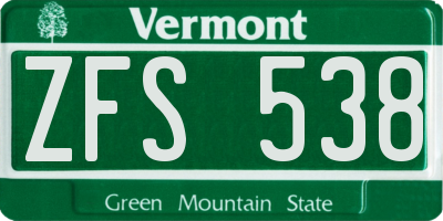 VT license plate ZFS538