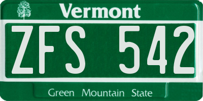 VT license plate ZFS542
