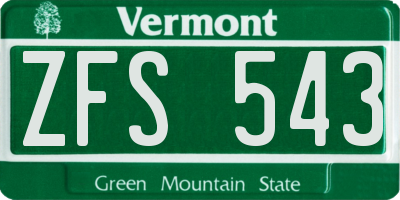 VT license plate ZFS543