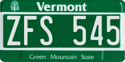 VT license plate ZFS545