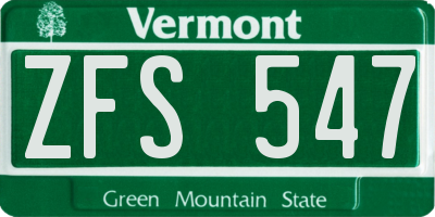 VT license plate ZFS547