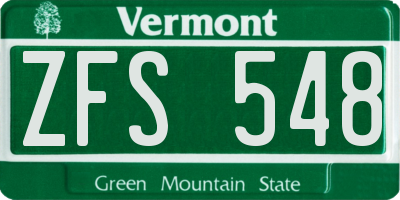VT license plate ZFS548