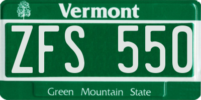 VT license plate ZFS550