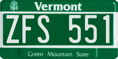 VT license plate ZFS551