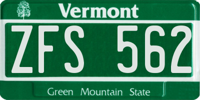 VT license plate ZFS562