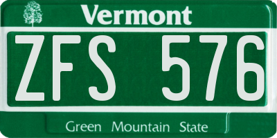 VT license plate ZFS576