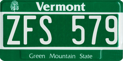 VT license plate ZFS579