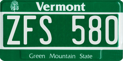 VT license plate ZFS580