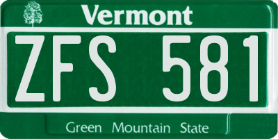 VT license plate ZFS581
