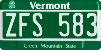 VT license plate ZFS583