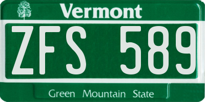 VT license plate ZFS589
