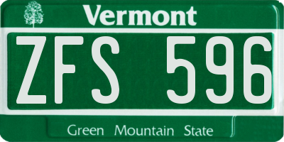 VT license plate ZFS596