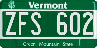 VT license plate ZFS602
