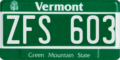 VT license plate ZFS603