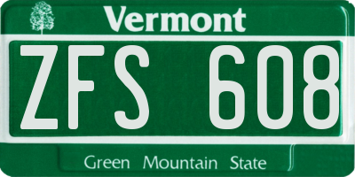 VT license plate ZFS608