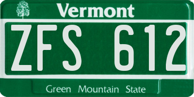 VT license plate ZFS612
