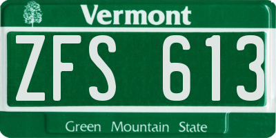VT license plate ZFS613