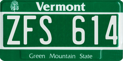 VT license plate ZFS614
