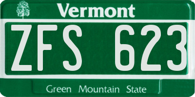 VT license plate ZFS623