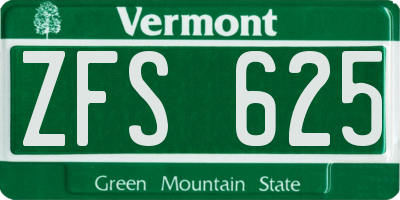 VT license plate ZFS625