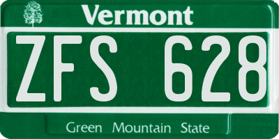 VT license plate ZFS628