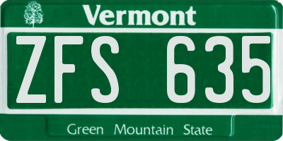 VT license plate ZFS635