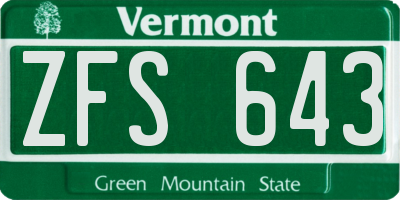 VT license plate ZFS643