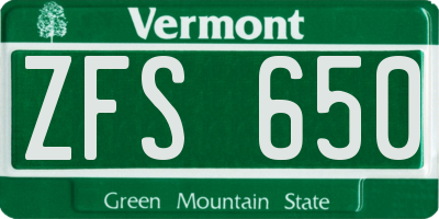 VT license plate ZFS650