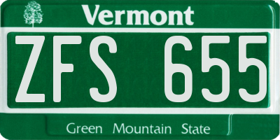 VT license plate ZFS655
