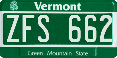 VT license plate ZFS662