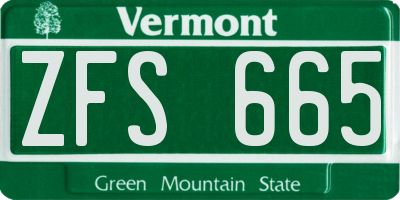 VT license plate ZFS665