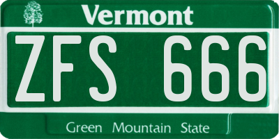 VT license plate ZFS666