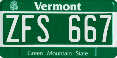 VT license plate ZFS667