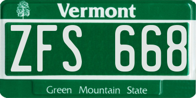 VT license plate ZFS668