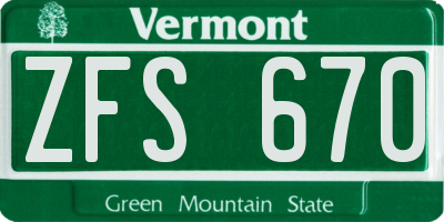 VT license plate ZFS670
