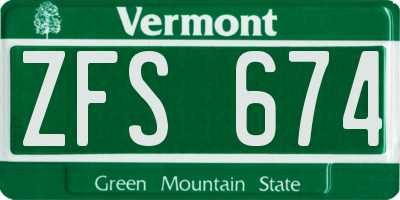 VT license plate ZFS674