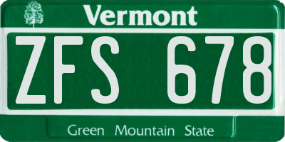 VT license plate ZFS678