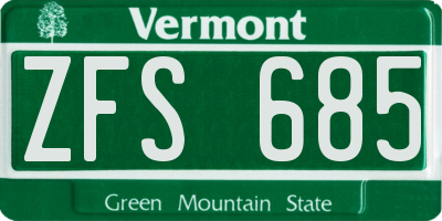VT license plate ZFS685