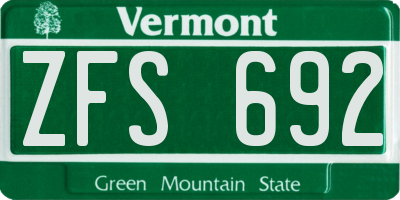 VT license plate ZFS692