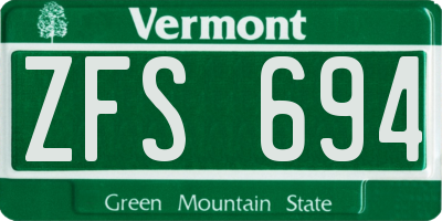 VT license plate ZFS694