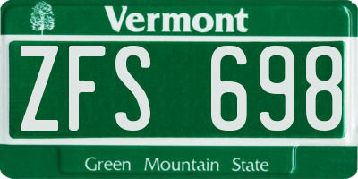 VT license plate ZFS698