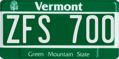 VT license plate ZFS700