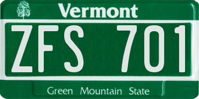 VT license plate ZFS701