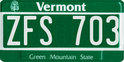 VT license plate ZFS703