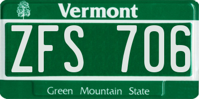 VT license plate ZFS706