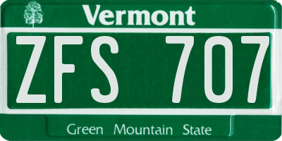 VT license plate ZFS707