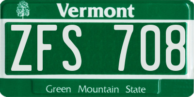 VT license plate ZFS708