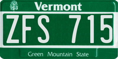 VT license plate ZFS715